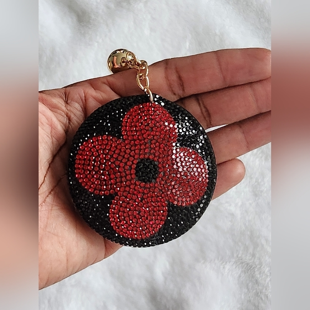 Black and Red Floral Poppy Keychain Luxury Bag Charm - Picture 4 of 4